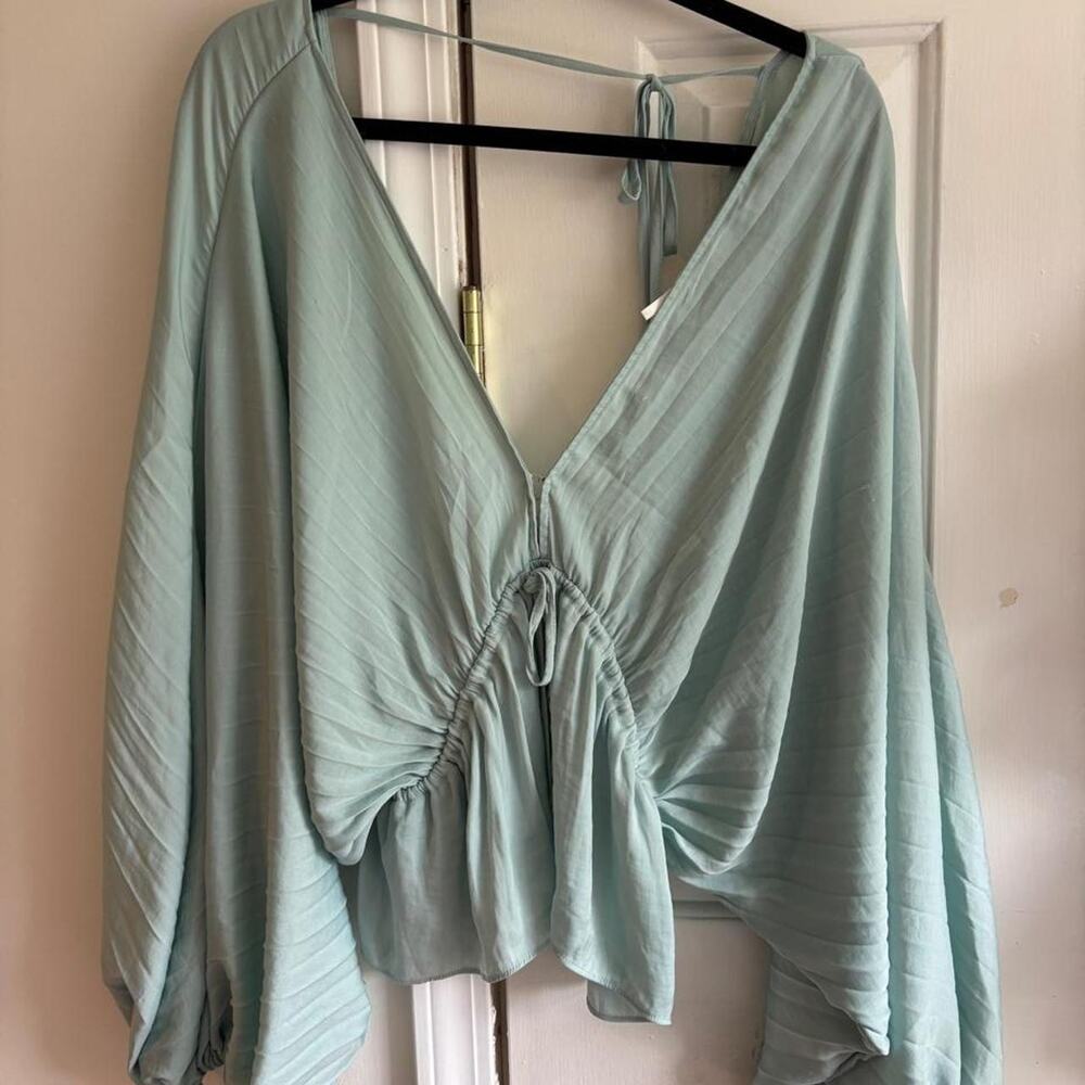 Free people light teal blouse - Picture 5 of 7